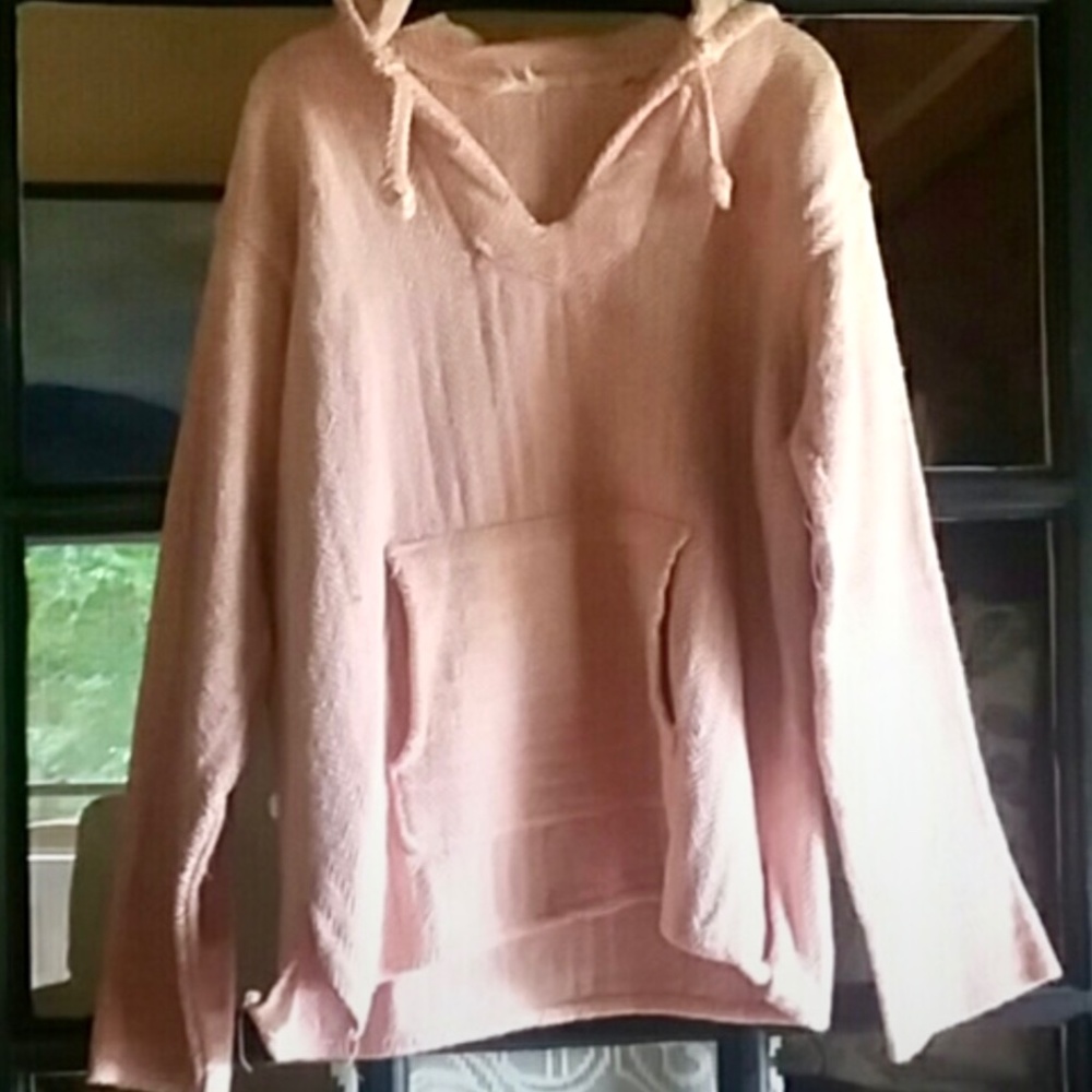 Hoodie, vintage 70’s, handwoven, pale orange, cotton